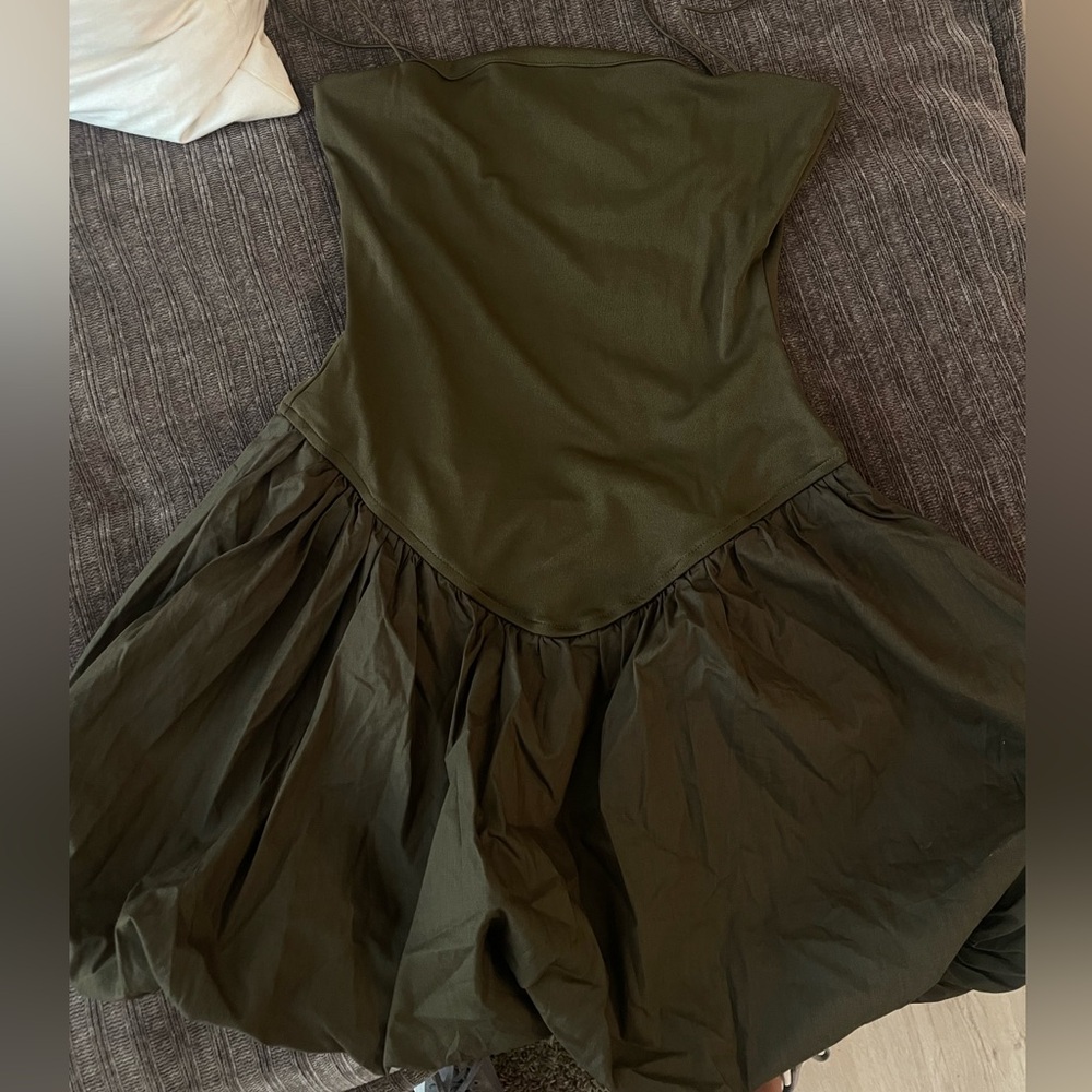 Olive green drop waist dress